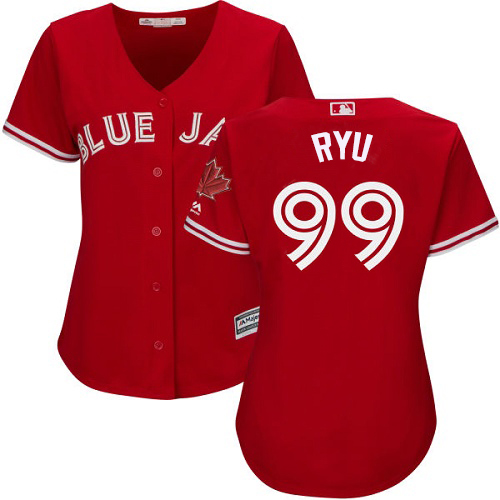 Blue Jays #99 Hyun-Jin Ryu Red Canada Day Women's Stitched MLB Jersey